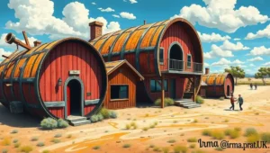 Architectural blueprint for a barrel house with whimsical, uneven measurements.