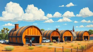 Exterior of a completed home in Perth built with repurposed wine barrel siding.