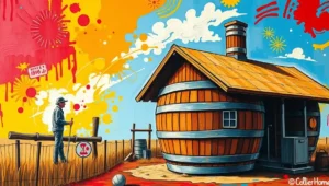 Construction workers in Perth holding wine barrels at a Collier Homes building site.