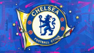 A revolving door of Chelsea managers with confused expressions Chelsea's managerial revolving door, satire of short-termism in football
