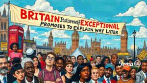 Satire of British institutions maintained by tradition rather than efficiency