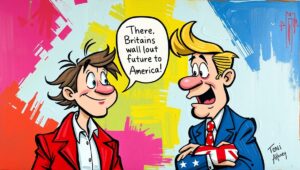 A clipboard checklist titled 'UK Case Study' with ironic items checked, representing the opening list of Britain's accidental status.