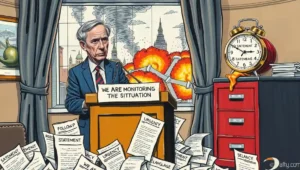 A close-up of a British person's phone screen refreshing a live blog on the Venezuela crisis. A smartphone screen shows a live blog titled 'Venezuela Crisis', with a refresh icon spinning, capturing the act of obsessive live-blogging described in the article.