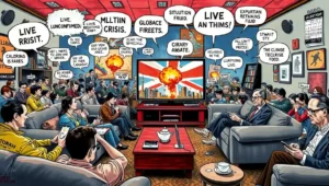 A British person looking concerned at a petrol pump price display, connecting global crisis to domestic cost. A person at a petrol station looks worriedly at rising fuel prices on the pump, linking distant conflict to immediate personal concern as described in the article.