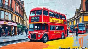 Crowded London double-decker bus with passengers avoiding eye contact