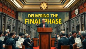 A civil servant pointing at a timeline with multiple 'review' checkpoints.