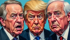 Split image showing a British broadsheet headline next to a working-class person reading it.