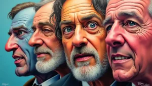 Satirical cartoon: An elitist British newspaper editor sneers at a tabloid featuring Trump.