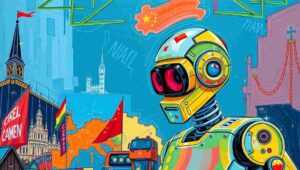 A person types into a ChatGPT-like AI interface, likely drafting a report about the risks of AI.