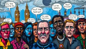 A chaotic digital collage of copied and pasted text fragments and AI icons.