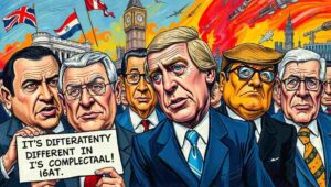 A confused-looking minister giving a press conference about a new scandal British politician denying knowledge of a government scandal with a straight face