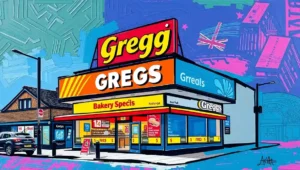 Greggs Announces National Sovereignty, Applies for UN Membership Bakery Chain (2) Long queue of customers waiting outside a Greggs bakery shop during lunch hour.