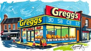 Greggs Announces National Sovereignty, Applies for UN Membership Bakery Chain (3) Close-up of a Greggs paper bag containing a famous sausage roll and steak bake.