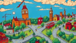 Illustration of the Greater London Assembly chamber with deckchairs instead of benches.