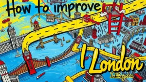 Satirical infographic: A traffic light replaced by a giant tea timer in London.