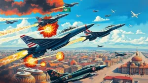 Satirical cartoon of Trump and Iranian officials in a shouting match over protest violence narratives.