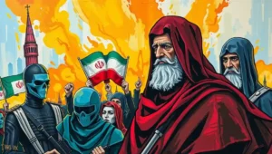 Iranian bazaar shopkeepers closing stalls, with ideology and bankruptcy scales tipping.