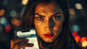 An Iranian family gathering around a satellite TV as their only information source during blackout.