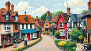 The historic village hall of Lower Puddlewick where modernity is debated Satirical image of a traditional English village resisting modern change