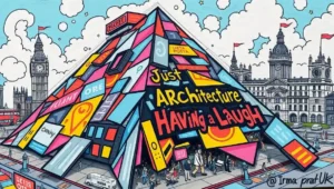 An 18th-century style sketch of St. Anne's church with its pyramid, representing the Georgian era of its construction.