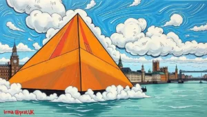 A local resident looks at the Limehouse pyramid, embodying the article's quote about being 'oddly disappointed' by the mundane truth.