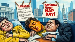 A Londoner taking a humorous selfie while napping outdoors for social media on National Nap Day.