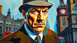 London cityscape with digital overlays representing data collection and tracking.