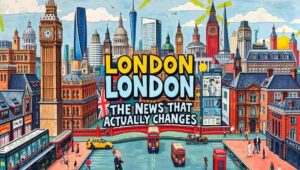 A graph showing London house prices rising steeply, representing the annual property price headline.