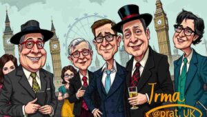 Tired London professional commuting, elite social exhaustion and sophisticated misery satire