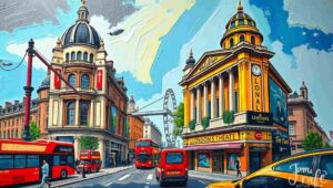 The ornate interior of a historic West End theatre with red velvet seats and balconies.