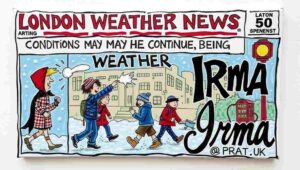 A dramatic television weather forecast graphic depicting London's changeable conditions.