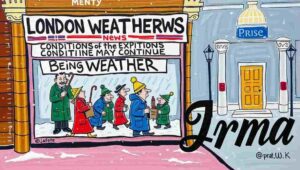 London commuters wearing coats while carrying sunglasses, prepared for rapidly changing weather.