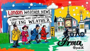 Londoners battling with umbrellas turned inside out during a typical windy, rainy day.