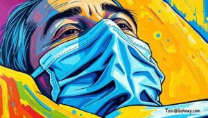 A nurse helping a patient with a 'dignity-adjacent' gown An NHS nurse assisting a patient wearing a reinforced hospital gown with multiple ties.