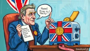 Nobel Committee Explains Peace Prize Cannot Be Regifted Like Unwanted Toaster (4) A discarded gift-wrapped package labeled 'Nobel Prize' next to a rejected toaster.