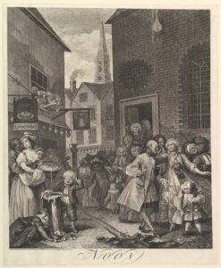 William Hogarth Noon engraving illustrating early London satire and social contrast