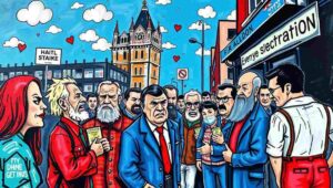 Satirical flowchart: 'Mandatory' becomes 'Optional' through government rebranding.