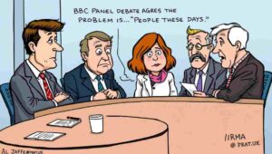 Split screen comparing an orderly 1980s scene to a chaotic modern digital landscape.