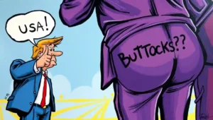 Cartoon pub scene with friends calling each other 'prat' affectionately.