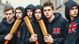 Proud Boys UK Crash Documentary Screening. (1) Police officer speaking with a protester during a community event disruption.