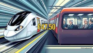 Overcrowded commuter train carriage, observational humour about UK rail travel