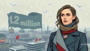 Russian women protesting the war's demographic impact A group of Russian women protesting with signs about the war's impact on gender demographics.