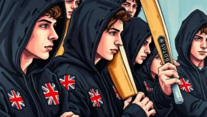 Protesters waving small Union Jack flags inside a busy Pret A Manger cafe.