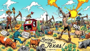 Digital art showing the British royal crest next to a cowboy hat and lasso on a desert landscape.