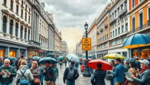 Detailed Victorian architecture and ornate street lamps lining The Strand in central London.