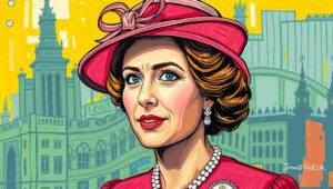 Royal Protocol and Social Dynamics Two women at a formal event demonstrating royal protocol and complex social dynamics