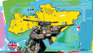 Satellite map graphic showing UK military presence and logistics routes.