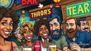 A traditional British pub landlord pulling a pint behind the bar.