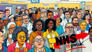 Receptionist behind a glass window observing the full waiting room.