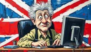 White guy. Goofy writer at a computer (2) Experts in creativity now agree that originality remains theoretically achievable—it's simply rather more trouble than it's worth.